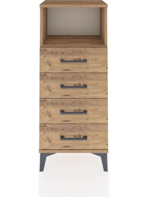 Arges Komodin Tek Raflı 4 Çekmeceli 44X30X106 Çam-Çam