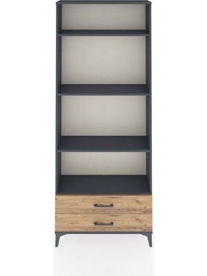 Arges Dolap 4 Raflı 2 Çekmeceli 88X30X221 Antrasit-Çam