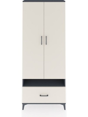 Arges Dolap 3 Raflı Tek Çekmeceli Tek Askılı 88X30X221 Antrasit-Aytaşı