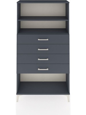 Arges Dolap 2 Raflı 4 Çekmeceli 88X30X163 Antrasit-Antrasit