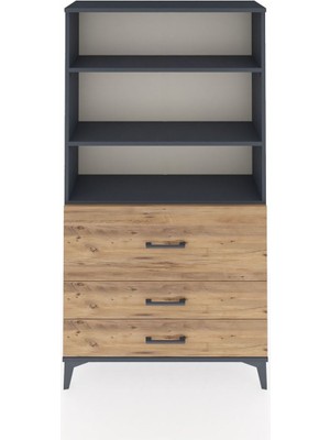 Arges Dolap 3 Raflı 3 Çekmeceli 88X30X163 Antrasit-Çam