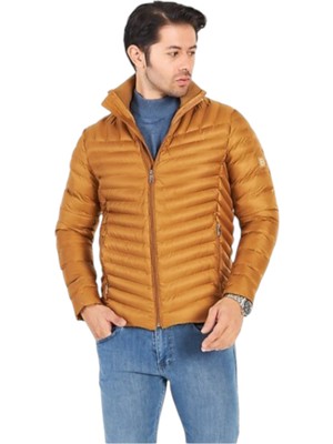 Erkek Hardal Renk Elyaf Dolgulu Mont Rüzgar Geçirmez