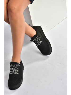 V602045402 Siyah Süet Kalın Tabanlı Günlük Kadın Ayakkabı