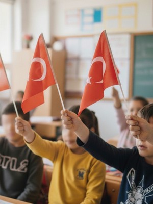 50 Adet 30X45 cm Sopalı Türk Bayrağı - Raşel Kumaş Pigment Baskı