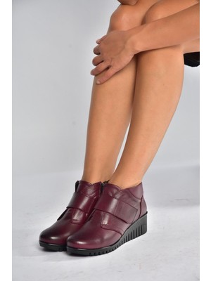 V324501903 Bordo Hakiki Deri Cırtlı Kadın Bot