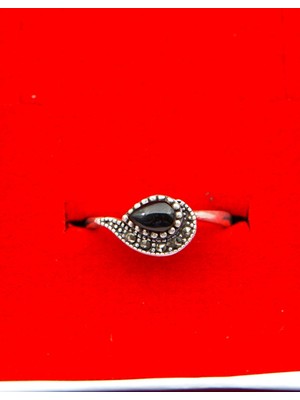 925 Ayar Kadın Gümüş Oltu Taşı Yüzük SY00056