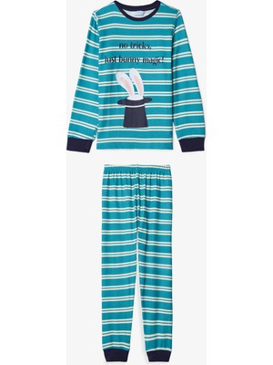 Kırık Beyaz Erkek Çocuk Magic Çizgili Pijama Takımı