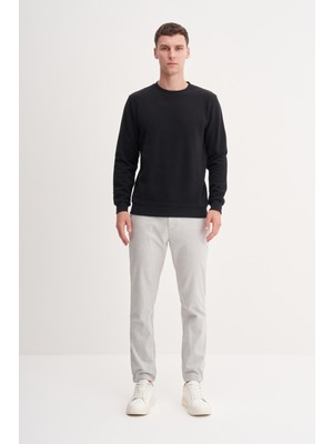 Siyah Erkek Slim Fit Pamuk Karışımlı Selanik Örgü Sweatshirt