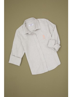 U.S. Polo Assn. Kız Çocuk Krem Melanj Uzun Kollu Basic Gömlek 50317666-XX7018