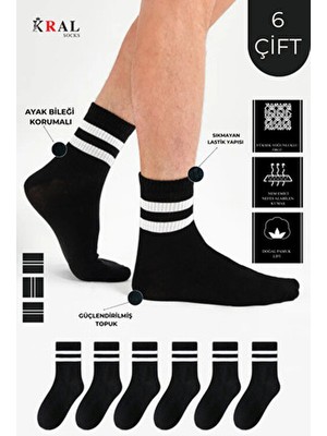 Unisex Düz Çizgili (6 Çift) Çeyrek Soket Tenis Model Pamuklu Terletmez Çorap