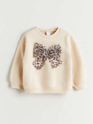 Lc Waikiki Yeni Sezon Bisiklet Yaka Fiyonk Baskılı Kız Çocuk Sweatshirt