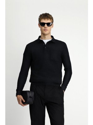 Polo Yaka Regular Fit Desenli Pamuk Sweatshırt