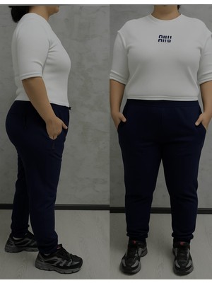 BSBYN-2310 Büyük Beden Kemer Paça Ribana Bayan Eşofman