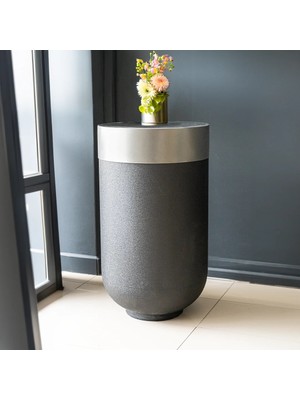 Metal 40X70 cm Darbuka Gümüş Sehpa, Dekoratif Sehpa, Gümüş Kapaklı Siyah Sehpa, Sehpa