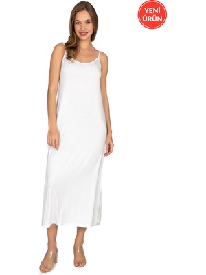Özkan 27669 Kadın Viskon Premium Kumaş Uzun Boy Ip Askılı Kombinezon Astar Elbise Jüpon