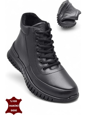 1459 Tam Ortopedik Siyah Hakiki Deri Kadın Bot Ayakkabı Fermuarlı Anne Bot
