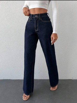 Wide Leg Kadın Likralı Palazzo Kot Denim Pantolon Kapalı Mavi