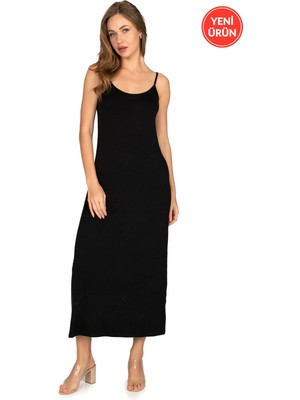 Özkan 27669 Kadın Viskon Premium Kumaş Uzun Boy Ip Askılı Kombinezon Astar Elbise Jüpon