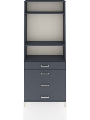 Arges Dolap 3 Raflı 4 Çekmeceli 88X30X221 Antrasit-Antrasit