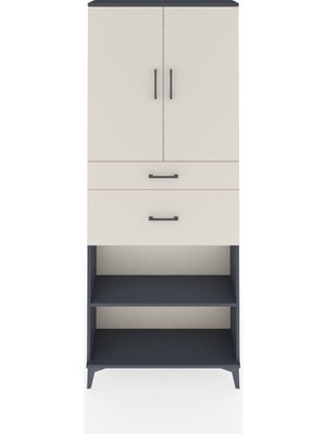 Arges Dolap 4 Raflı 2 Çekmeceli 2 Kapaklı 88X30X221 Antrasit-Aytaşı