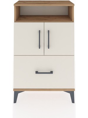 Arges Komodin 2 Raflı Tek Çekmeceli 2 Kapaklı 60X30X96 Çam-Aytaşı