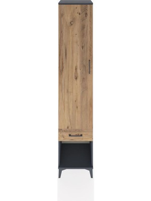 Hyperion Dolap 5 Raflı Tek Çekmeceli Tek Kapaklı 44X44X221 Antrasit-Çam