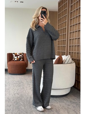 Gri Örgü Triko Takım - 98074