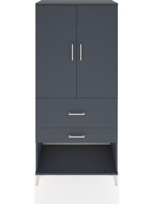 Hyperion Dolap Tek Raflı 2 Çekmeceli Tek Askılı 88X44X195 Antrasit-Antrasit