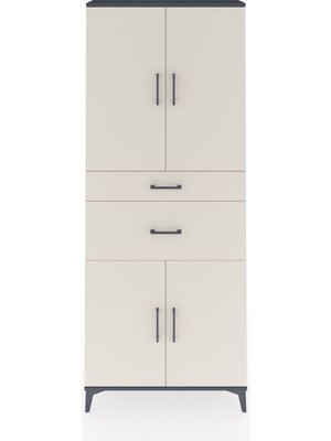 Arges Dolap 4 Raflı 2 Çekmeceli 4 Kapaklı 88X30X221 Antrasit-Aytaşı