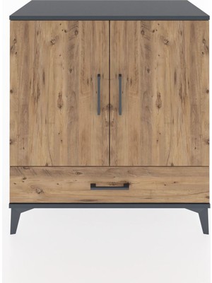 Hyperion Şifonyer 4 Raflı Tek Çekmeceli 2 Kapaklı 88X44X96 Antrasit-Çam