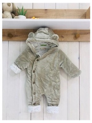 Mother Wings Coral Soft Düğmeli Sevimli Ayıcık Bebek Tulumu Pamuk Bej Renk Uzun Kol Günlük Kullanım İçin