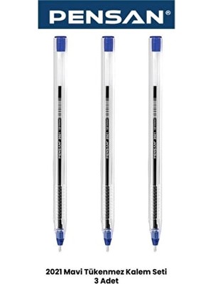 2021 Mavi Tükenmez Kalem Seti 3 Adet