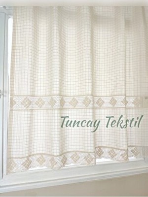 Buldan Işi Ara ve Ucu Dantelli Monika Perde %100 Pamuklu Otantik Güneşlik Perdesi En x Boy