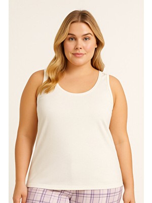 HNX Kadın Atlet Ekru Pamuklu Kalın Askılı Rahat ve Nefes Alabilir Tasarım