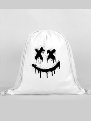 Gülen Surat Baskılı Sırt Çantası - Ip Büzgülü Spor Çanta