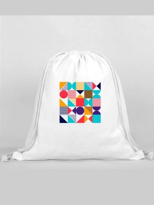 Geometrik Baskılı Sırt Çantası - Ip Büzgülü Spor Çanta