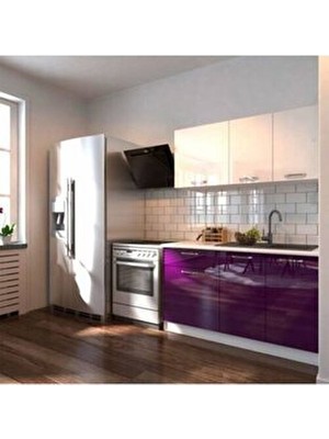 Hale Hazır Mutfak Dolabı – 140 Cm- Parlak Mürdüm ve Beyaz – Tezgah Dahil Değil