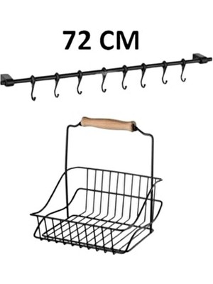 Siyah 72CM Askılı Metal Mutfak Sepeti 20X20 cm / 2'li Set Takım