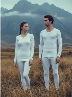Blackspade Unisex Termal Içlik V Yaka Uzun Kollu Beyaz - Isı Tutucu Kışlık Iç Giyim 1257