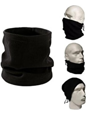 Unisex Siyah Çok Amaçlı Kışlık Polar Boyunluk Bere