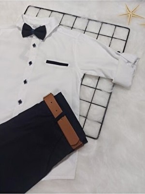 Terry Erkek Çocuk Koldan Katlamalı Gömlekli Papyonlu Kemerli Takım Slim Fit Ceket Yaka