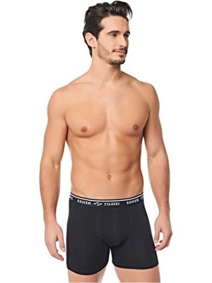Seher Yıldızı Erkek Siyah Likralı Pamuklu Boxer 6'lı Paket Düz Desen L Beden