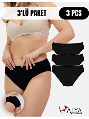 Kadın Pamuklu Bato Külot - 3 Adet Siyah - 3'lü Paket Büyük Beden Dahil Iç Çamaşırı