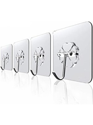 4 Adet 6X6CM Kendinden Yapışkanlı Şeffaf Güçlü Askı Kapı Duvar Askıları Ağır Yük Taşıma Askısı