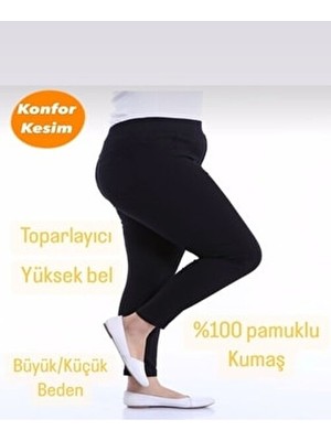 Kadın Beli Lastikli Kot Tayt Pantolon Konfor Kesim 52 Beden Slim Fit Yüksek Bel Koyu Siyah