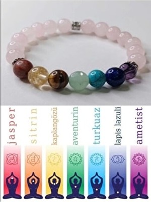 7 Çakra Bilekliği Pembe Kuvars Taşlı Gerçek Doğal Taş Kadınlar İçin Şık Tasarım