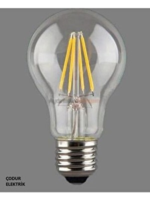 6W 6500 Kelvin Beyaz Işık E27 Duylu Flamanlı Şeffaf LED Ampul 650 Lümen A Enerji Sınıfı