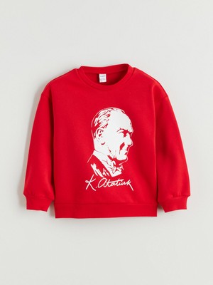 Lc Waikiki Yeni Sezon Bisiklet Yaka Uzun Kollu Atatürk Baskılı Kız Bebek Sweatshirt