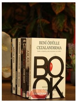 Book Yazılı Metal Kitap Desteği - Kitap Tutucu - Ev ve Ofis Dekoratif Aksesuar ( 2 Li Set)