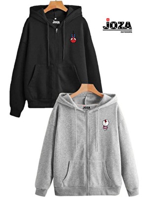 Spiderman Hello Kitty Sevgili Kombini 3 Iplik Fermuarlı Kapüşonlu Sweatshirt Polar Ceket 2li Set